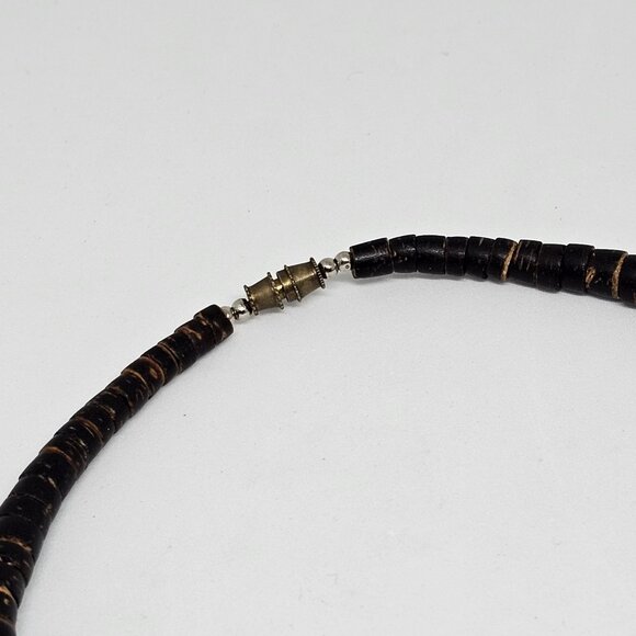 Chunky Graduated Brown Wood Disc Beaded Statement Bohemian Necklace 19" - Picture 4 of 12